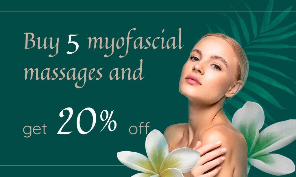 banner with discount with a woman, myofascial massages