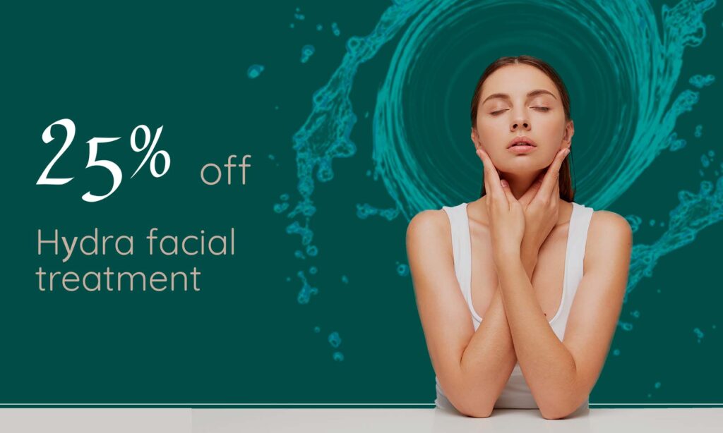 banner with discount with a woman, hydrafacial treatment